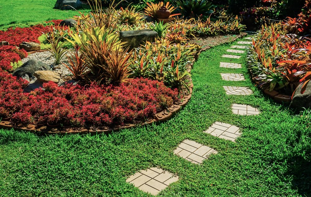 Beautifully landscaped garden with colorful plants and walkway